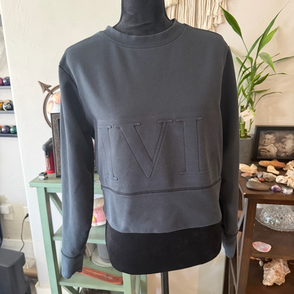 Women's Black Crewneck Sweatshirt with Embossed Roman Numerals